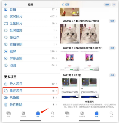 咸阳苹果手机维修分享iOS 16 中相册重复项目功能使用方法 